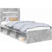 vidaXL Cadre de lit avec tête de lit Béton 90 x 200 cm Pin massif