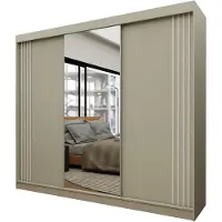 MargaretHadas24 Armoire Neli de 240 cm avec lamelles et miroir, comprenant 3 portes coulissantes. (Couleur : cachemire, cachemire, lamelles blanches)