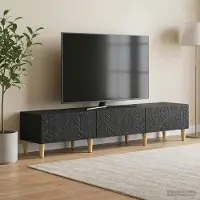 Prolenta Meuble TV exclusif - Dimensions : 147 x 34,5 x 30 cm - Couleur : Noir - Matériau : Bois composite