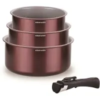 Arthur Martin Set de 3 casseroles - - AM1088 - Tous feux y compris induction - 16/18/20 cm + 1 poignée amovible - Aluminium