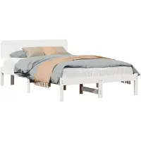 vidaXL Cadre de lit avec tête de lit blanc 135 x 190 cm Pin massif