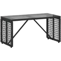 vidaXL Table d'extérieur noire 80 x 40 x 40 cm en rotin PE et verre