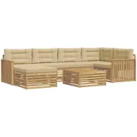 vidaXL Ensemble de canapés d'extérieur avec coussins, 7 pièces, blanc et beige