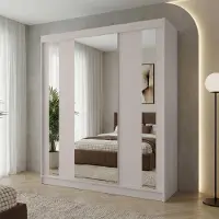 Beautysofa Armoire suspendue GAJA, 180 cm, avec miroir, armoire 3 portes, armoire moderne pour chambre à coucher, finition cachemire/cachemire, avec deux tiroirs