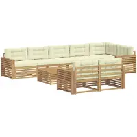 vidaXL Ensemble de salon de jardin , 9 pièces, blanc et crème, en polyester