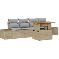 vidaXL Ensemble de jardin avec coussins, 5 pièces, beige et gris