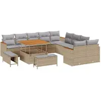 vidaXL Ensemble de canapé de jardin avec coussins 13 pcs Beige Poly-Rattan