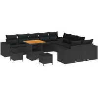 vidaXL Ensemble de canapés de jardin , 13 pièces, noir, en résine tressée
