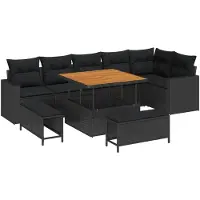 vidaXL Ensemble de canapés de jardin , 11 pièces, 9 places, couleur noire, en résine tressée