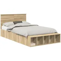 vidaXL Cadre de lit avec étagère Chêne Sonoma 135 x 190 cm Bois composite