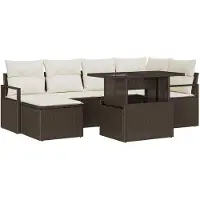 vidaXL Ensemble de canapé de jardin avec coussins 7 pcs brun et crème