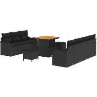vidaXL Ensemble de salon de jardin, 10 pièces, 9 places, couleur noire