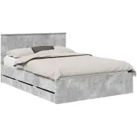 vidaXL Cadre de lit avec tête de lit Béton Gris 135 x 190 cm Bois d'ingénierie