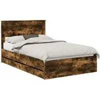 vidaXL Cadre de lit Chêne fumé 135 x 190 cm Bois d'ingénierie