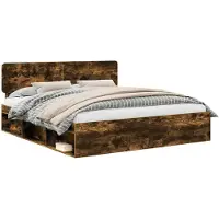 vidaXL Cadre de lit Chêne fumé 200 x 200 cm Pin massif
