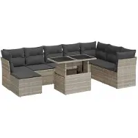 vidaXL Ensemble de salon de jardin 9 pièces avec coussins gris clair Poly rotin