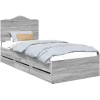 vidaXL Cadre de lit avec tête de lit en bois d'ingénierie, finition Sonoma gris, dimensions 90 x 190 cm