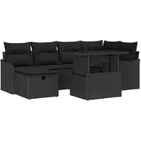 vidaXL Ensemble de canapé de jardin avec coussins 7 pcs noir poly rotin