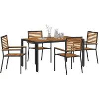 vidaXL Ensemble de jardin pour repas, 5 pièces, en résine tressée noire et marron