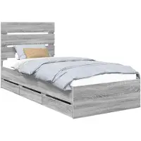 vidaXL Cadre de lit avec tête de lit en bois d'ingénierie, finition Sonoma gris, dimensions 75 x 190 cm
