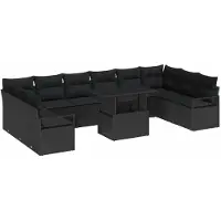 vidaXL Ensemble de canapé de jardin avec coussins 11 pcs noir poly rotin