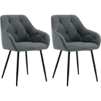 Woltu Chaise de salle à manger - 1 pièce - assise en velours - avec accoudoirs - pieds en métal - gris foncé