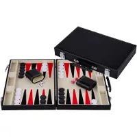 Longfield Engelhart Backgammon valise art cuir noir blanc rouge 36cm plateau jeu