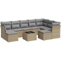 vidaXL Ensemble de salon de jardin 10 pièces avec coussins Beige Poly Rattan