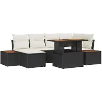 vidaXL Ensemble de canapés de jardin , 7 pièces, noir et beige