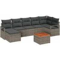 vidaXL Ensemble canapé de jardin avec coussins 8 pièces Gris Poly-rotin