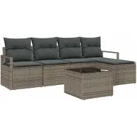 vidaXL Ensemble canapé avec coussins avec mémoire 6 pcs gris clair poly rotin