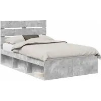 vidaXL Cadre de lit Béton Gris 135 x 190 cm Pin massif