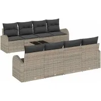 vidaXL Ensemble de canapés de jardin , 9 pièces, 8 places, gris, en résine tressée