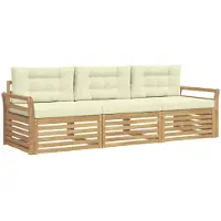 vidaXL Ensemble de canapés d'extérieur , 3 pièces, blanc et crème, en bois massif d'acacia