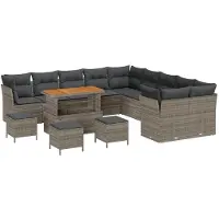 vidaXL Ensemble de canapés de jardin avec coussins, 14 pièces, gris, en polyrotin