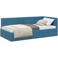 vidaXL Cadre de lit d'angle avec tête de lit Bleu 90 cm x 200 cm tissu
