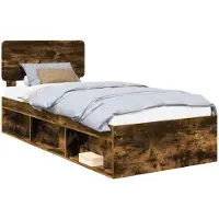 vidaXL Cadre de lit Chêne fumé 100 x 200 cm Pin massif