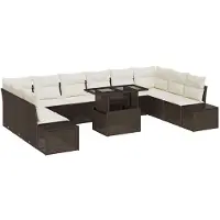 vidaXL Ensemble de canapé de jardin avec coussin avec mémoire 11 pcs brun et crème