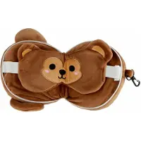 Relaxeazzz Singe en peluche Coussin de voyage rond & masque pour les yeux, Oreiller de voyage, Marron