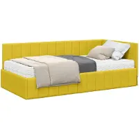 vidaXL Structure de lit à angle avec matelas et tête de lit, 2 pièces, jaune, velours