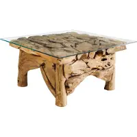 Invicta riess-ambiente Table basse de style marin RIVERSIDE 80 cm, teck massif naturel, plateau en verre, table d'appoint