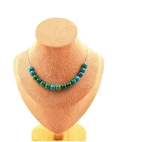 Bijoux Pierres et Minéraux. Collier 15 perles Chrysocolle Teintée 8 mm. Chaine en acier inoxydable Collier femmes, hommes. Taille personna