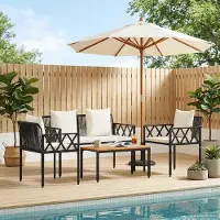 Prolenta Maison Exclusive - Ensemble de mobilier de jardin, 4 pièces, en polyrotin noir et crème