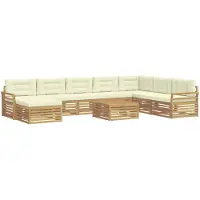 vidaXL Ensemble de canapés d'extérieur , 9 pièces, blanc et crème, bois massif d'acacia