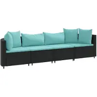 vidaXL Ensemble de salon de jardin 4 pièces avec coussins noir poly rotin