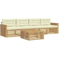 vidaXL Ensemble de salon de jardin 5 pièces, blanc et crème, en bois d'acacia massif