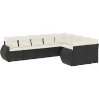 vidaXL Ensemble de salon de jardin 9 pièces avec coussins noir poly rotin