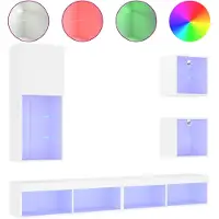 vidaXL Meuble-paroi 5 pièces avec éclairage LED Blanc Matériau dérivé du bois