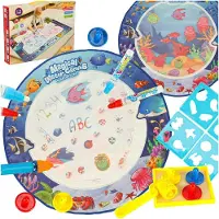 Kik Tapis aquarelle pour peindre, dessiner à l'eau, feutres, tampons, pochoirs, rouleau, rond, 80 cm, monde aquatique