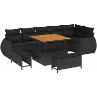 vidaXL Ensemble de canapé de jardin avec coussins avec coussins 9 pcs noir Poly rotin